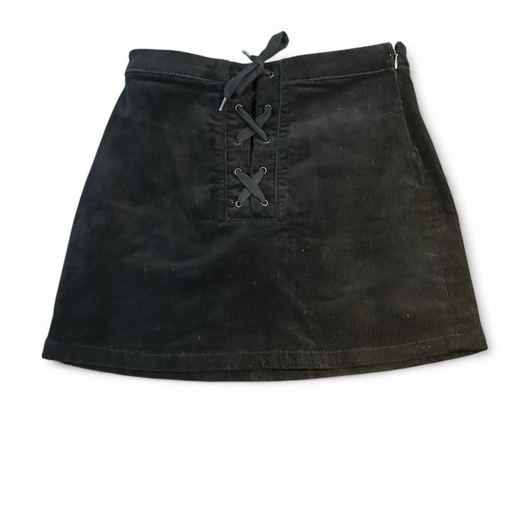 Windsor Black Corduroy Lace-Up Mini Skirt